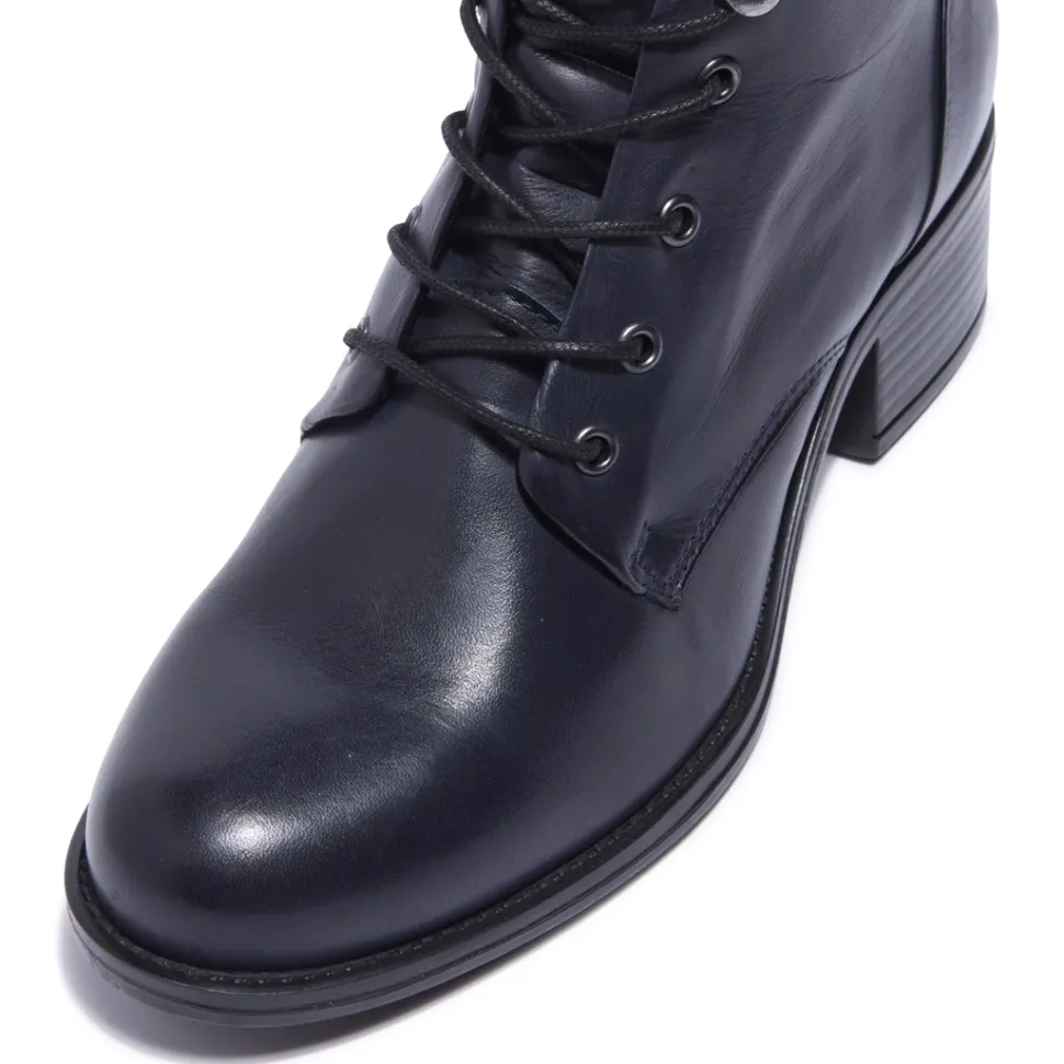 Ocean Navy Leather Ankle Boots