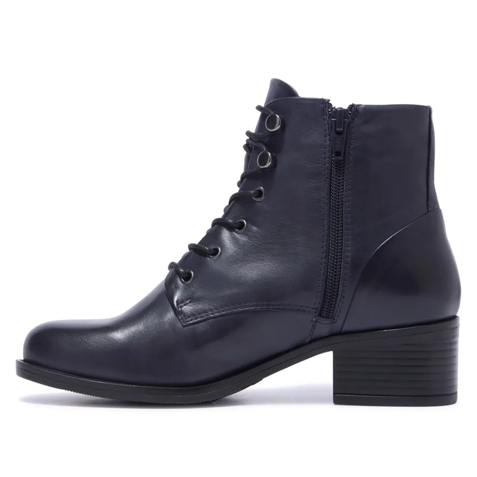 Ocean Navy Leather Ankle Boots