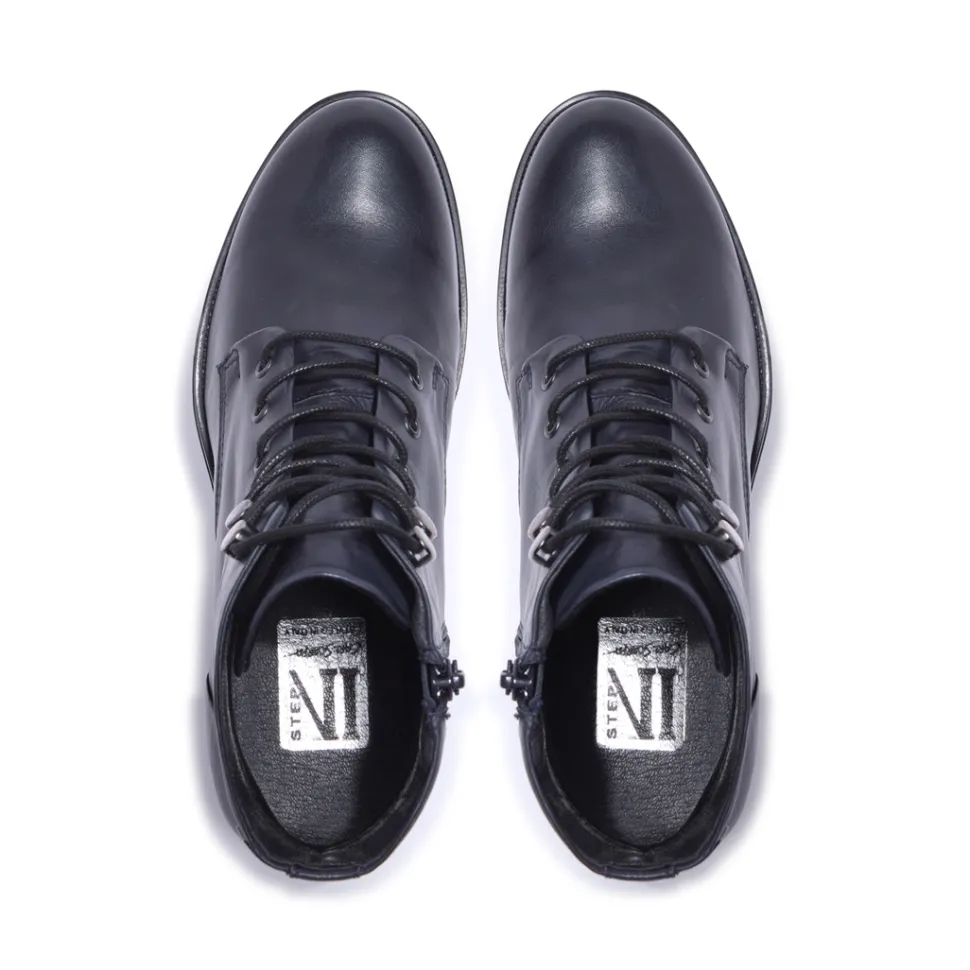 Ocean Navy Leather Ankle Boots