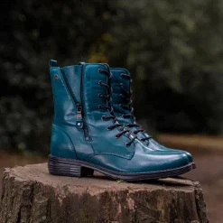 Paulette Teal Lace-Up Ankle Boots