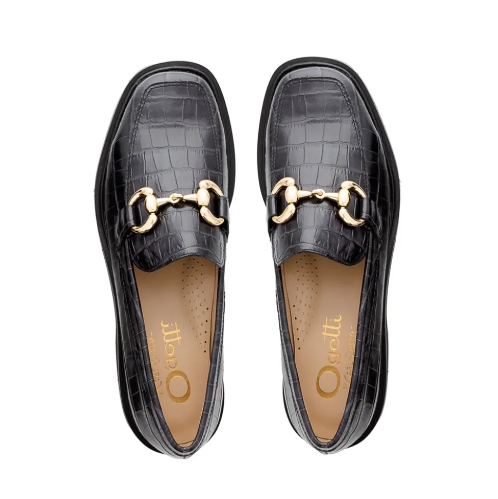 Petal Croc Leather Snaffle Loafers