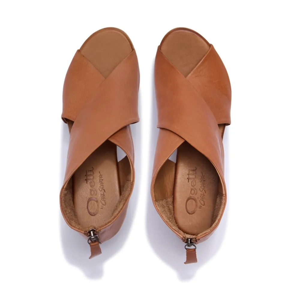 Piacere Tan Leather Crossover Sandals