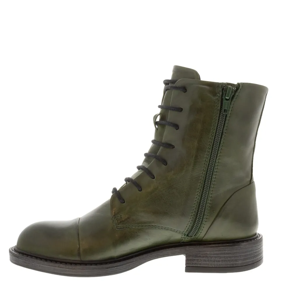 Rosemarie Green Leather Lace Up Ankle Boots