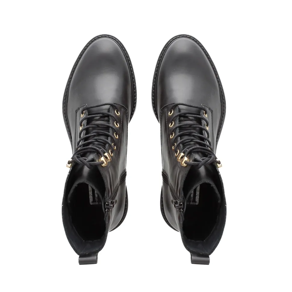 Roux Black Leather Lace Up Ankle Boots