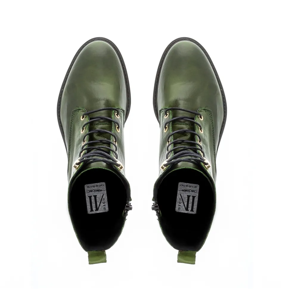 Roux Green Leather Lace Up Ankle Boots