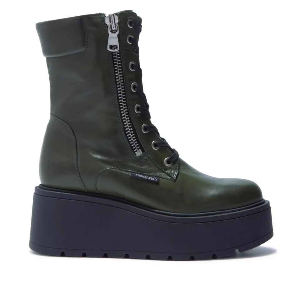 Sabbati Green Leather Ankle Boots