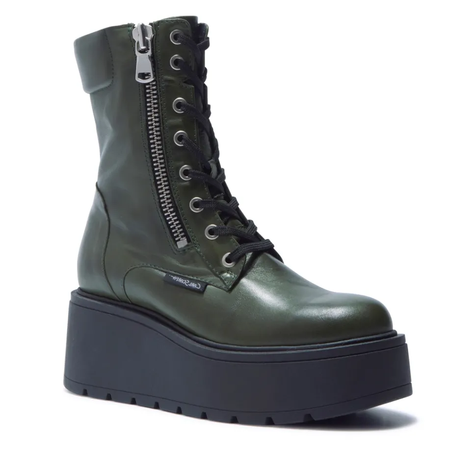Sabbati Green Leather Ankle Boots
