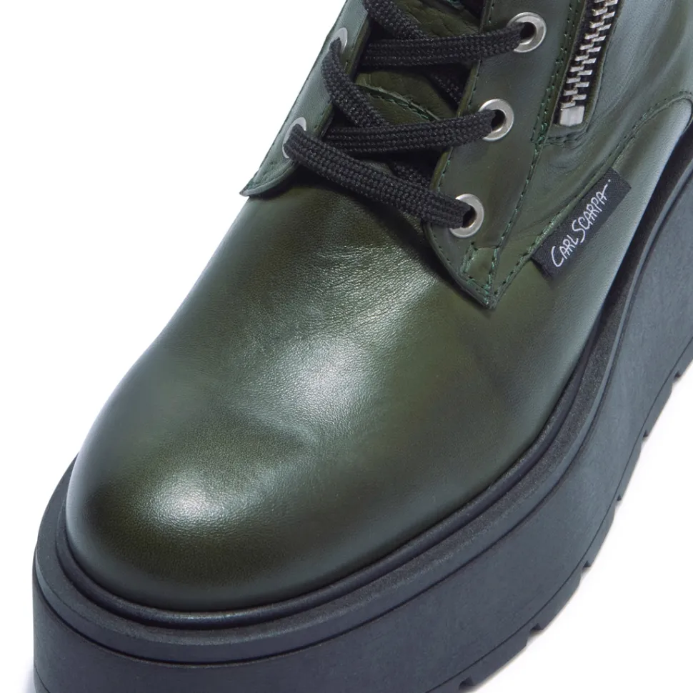 Sabbati Green Leather Ankle Boots