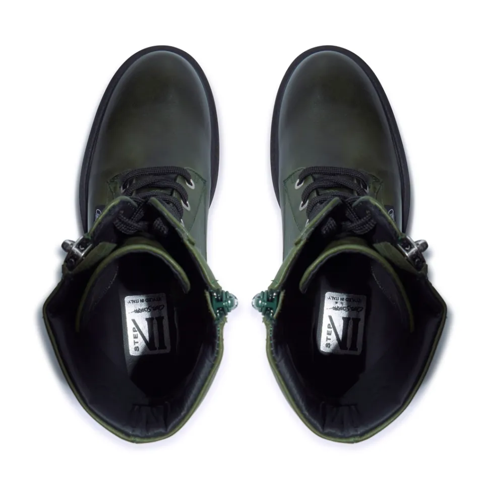 Sabbati Green Leather Ankle Boots