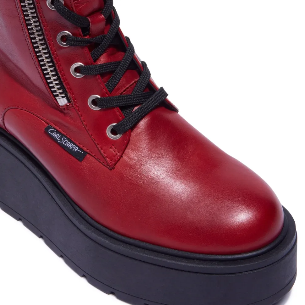 Sabbati Red Leather Ankle Boots