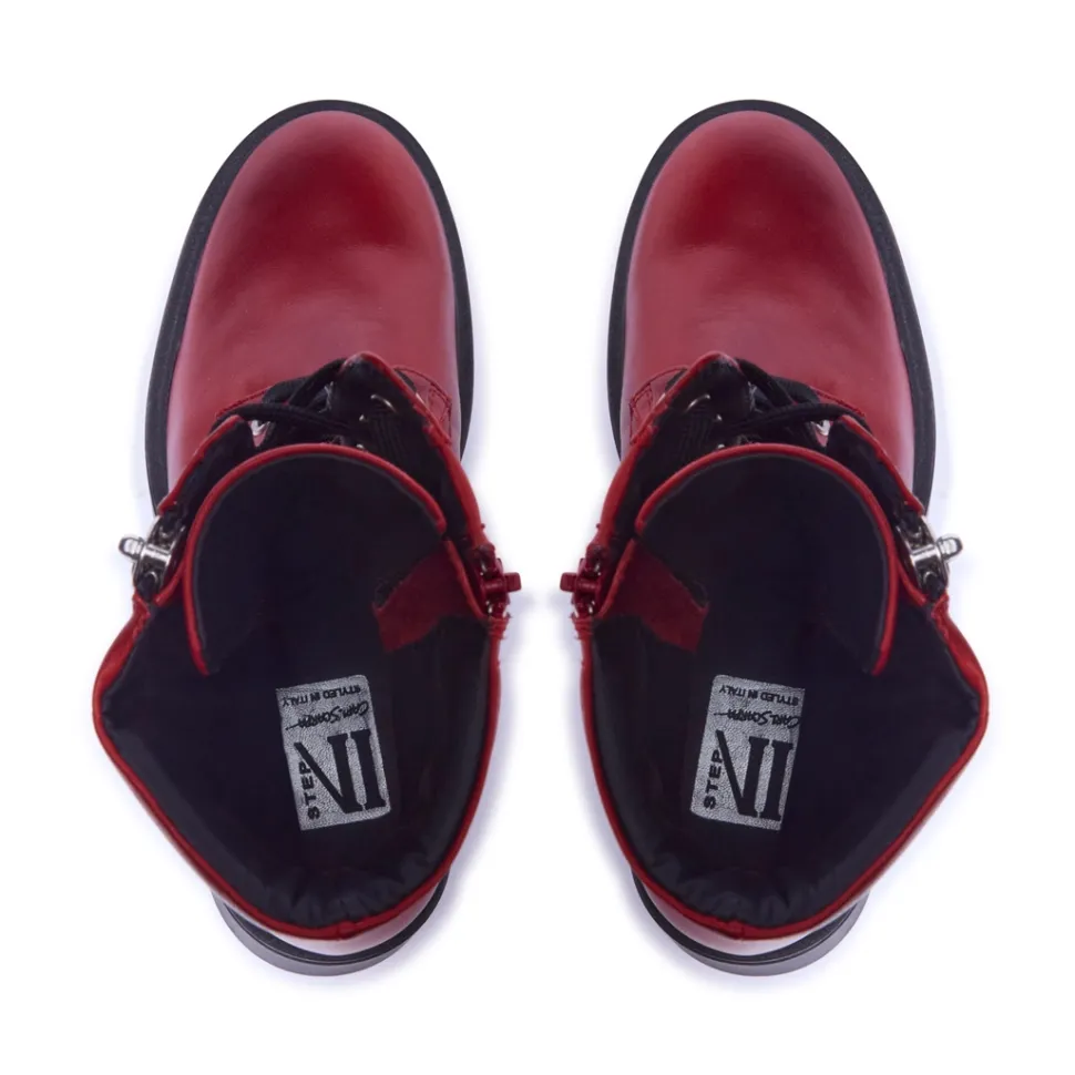 Sabbati Red Leather Ankle Boots