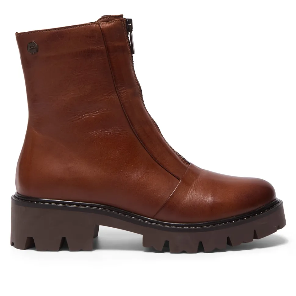 Sanica Tan Leather Zip-Up Ankle Boots