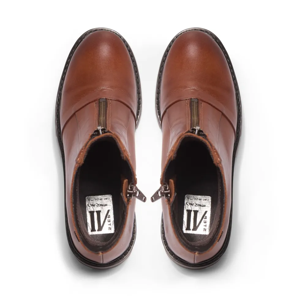 Sanica Tan Leather Zip-Up Ankle Boots