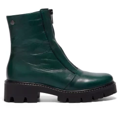 Sanica Teal Leather Zip-Up Ankle Boots