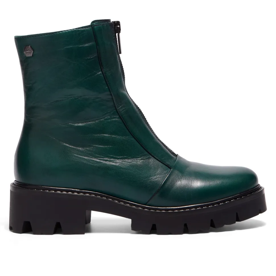 Sanica Teal Leather Zip-Up Ankle Boots
