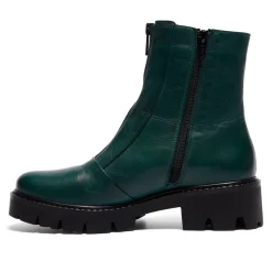 Sanica Teal Leather Zip-Up Ankle Boots
