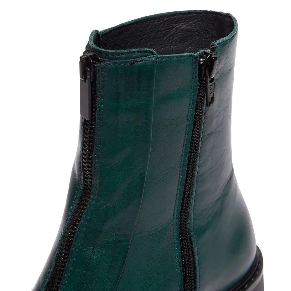 Sanica Teal Leather Zip-Up Ankle Boots