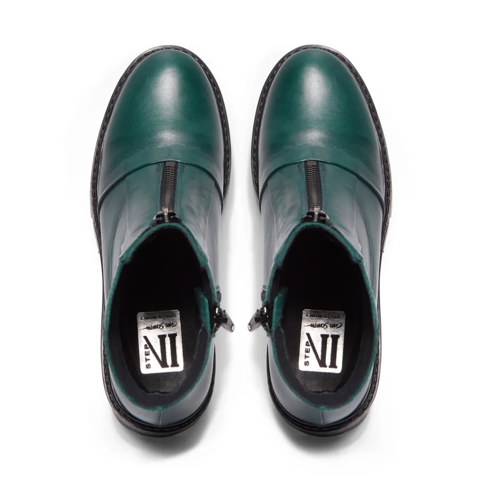 Sanica Teal Leather Zip-Up Ankle Boots
