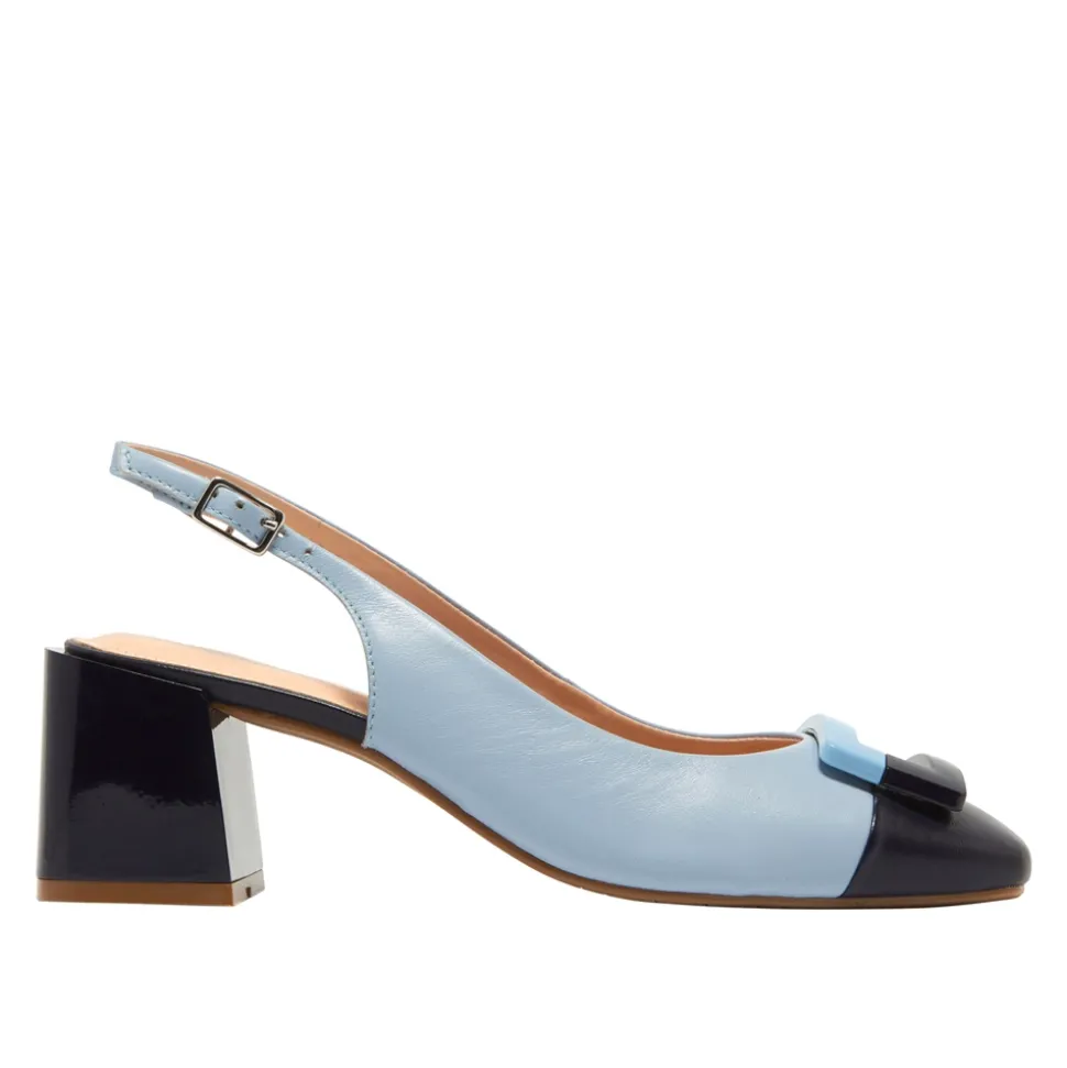 Sardinia Blue Leather Block Heel Courts