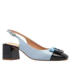 Sardinia Blue Leather Block Heel Courts