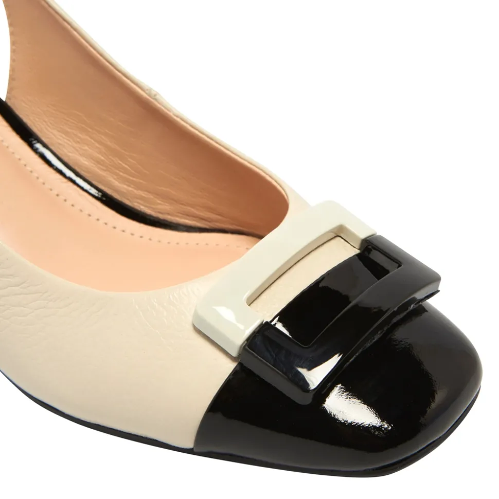 Sardinia Off White Leather Block Heel Courts