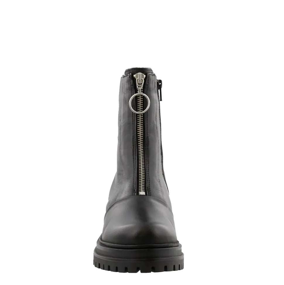 Savita Black Leather Zip-Up Ankle Boots