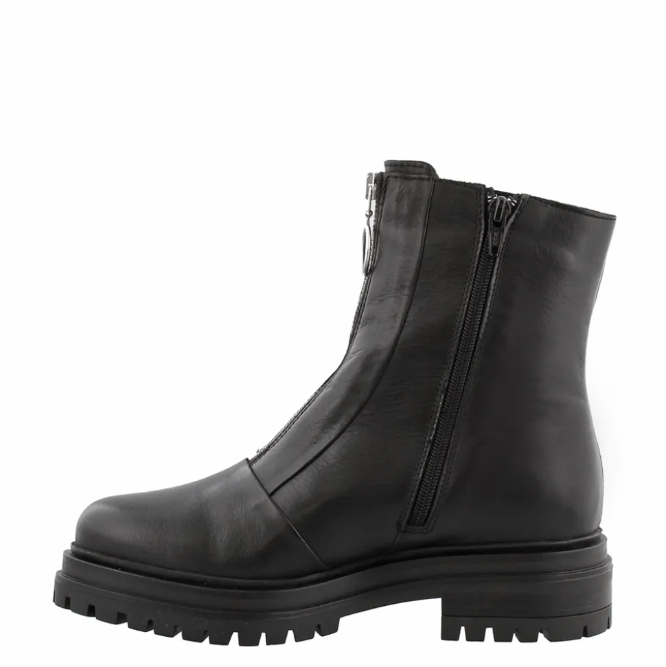 Savita Black Leather Zip-Up Ankle Boots