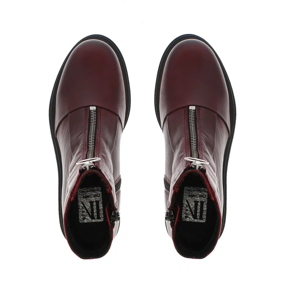 Savita Burgundy Zip-Up Leather Ankle Boots