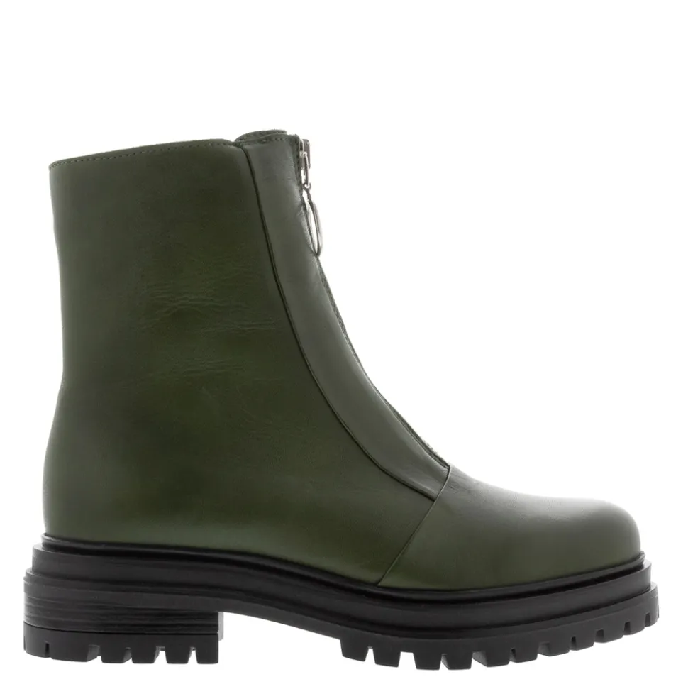 Savita Green Leather Zip-Up Ankle Boots