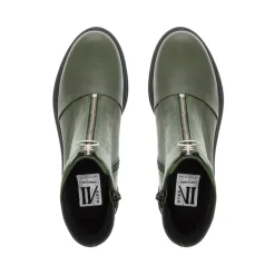 Savita Green Leather Zip-Up Ankle Boots