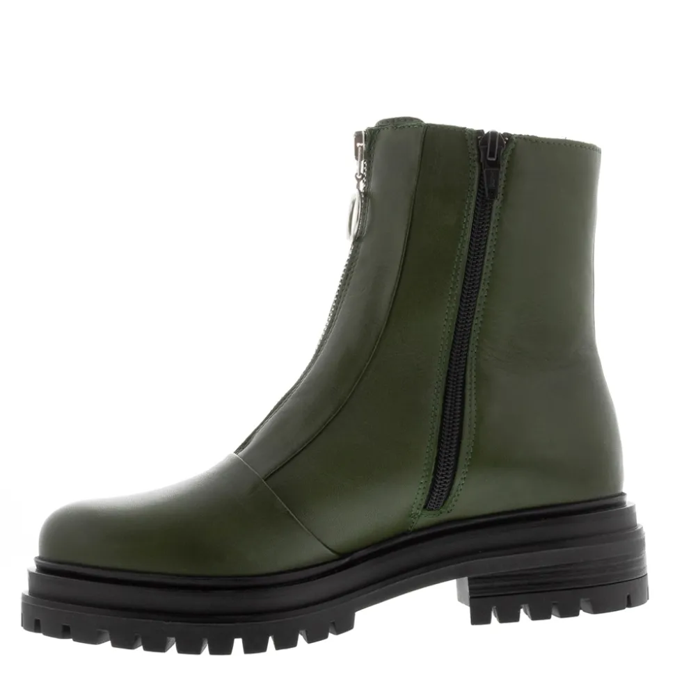 Savita Green Leather Zip-Up Ankle Boots