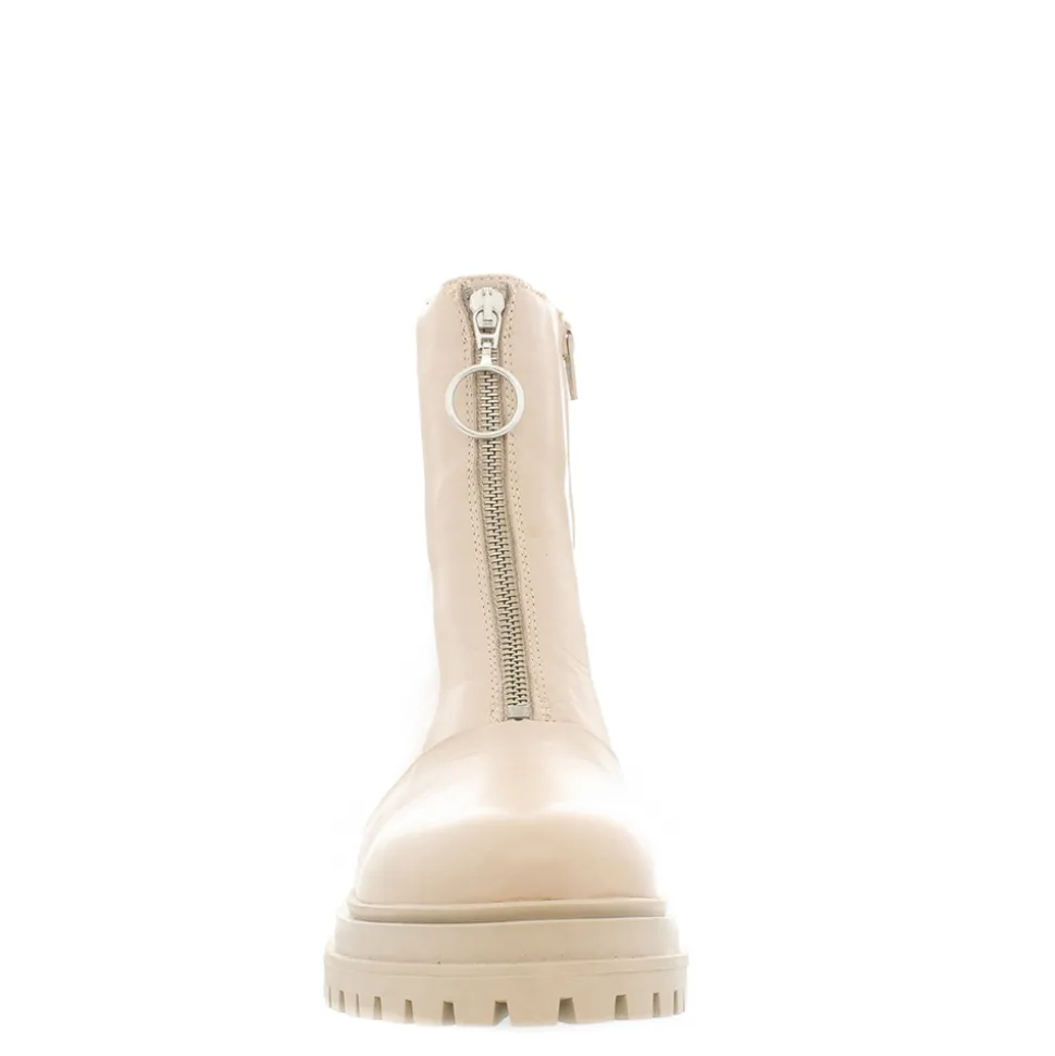 Savita Off White Leather Zip-Up Ankle Boots
