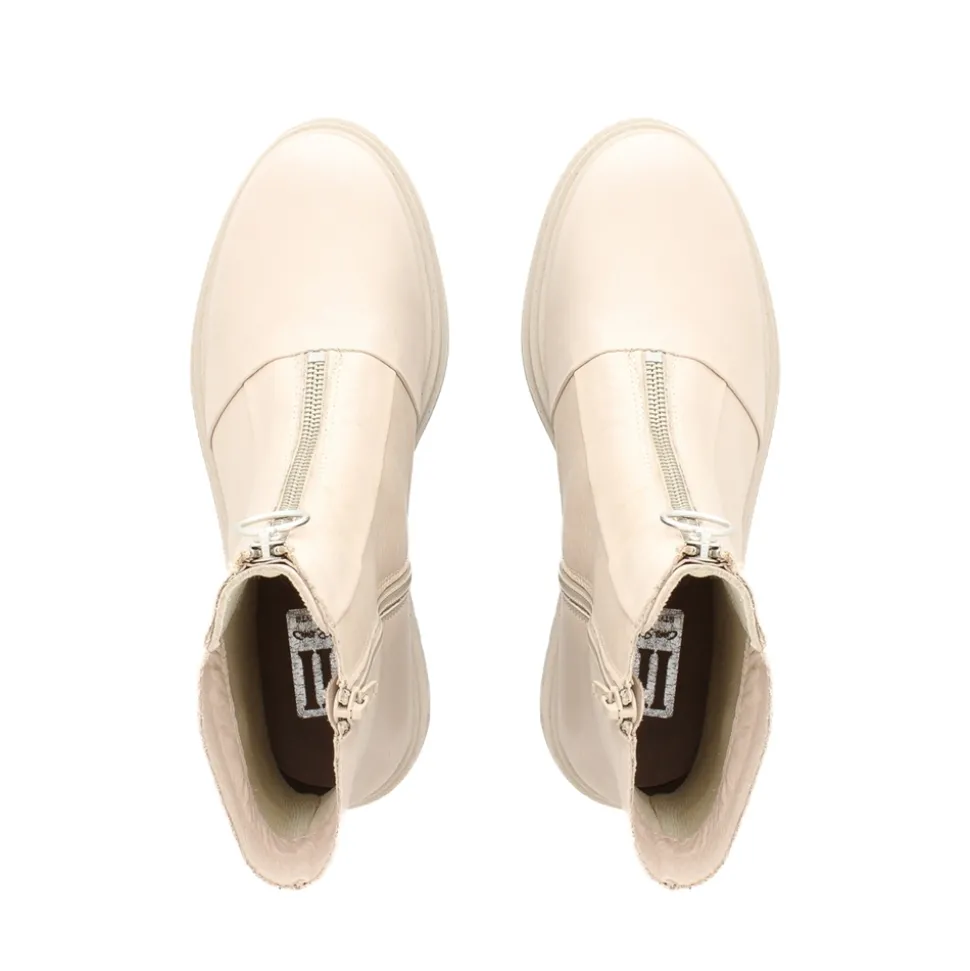 Savita Off White Leather Zip-Up Ankle Boots