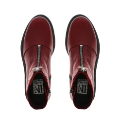 Savita Red Leather Zip-Up Ankle Boots