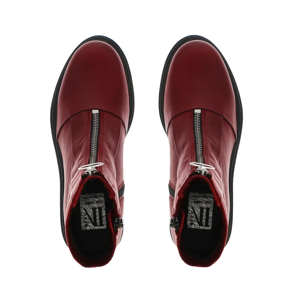 Savita Red Leather Zip-Up Ankle Boots