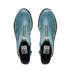 Savita Teal Leather Zip-Up Ankle Boots
