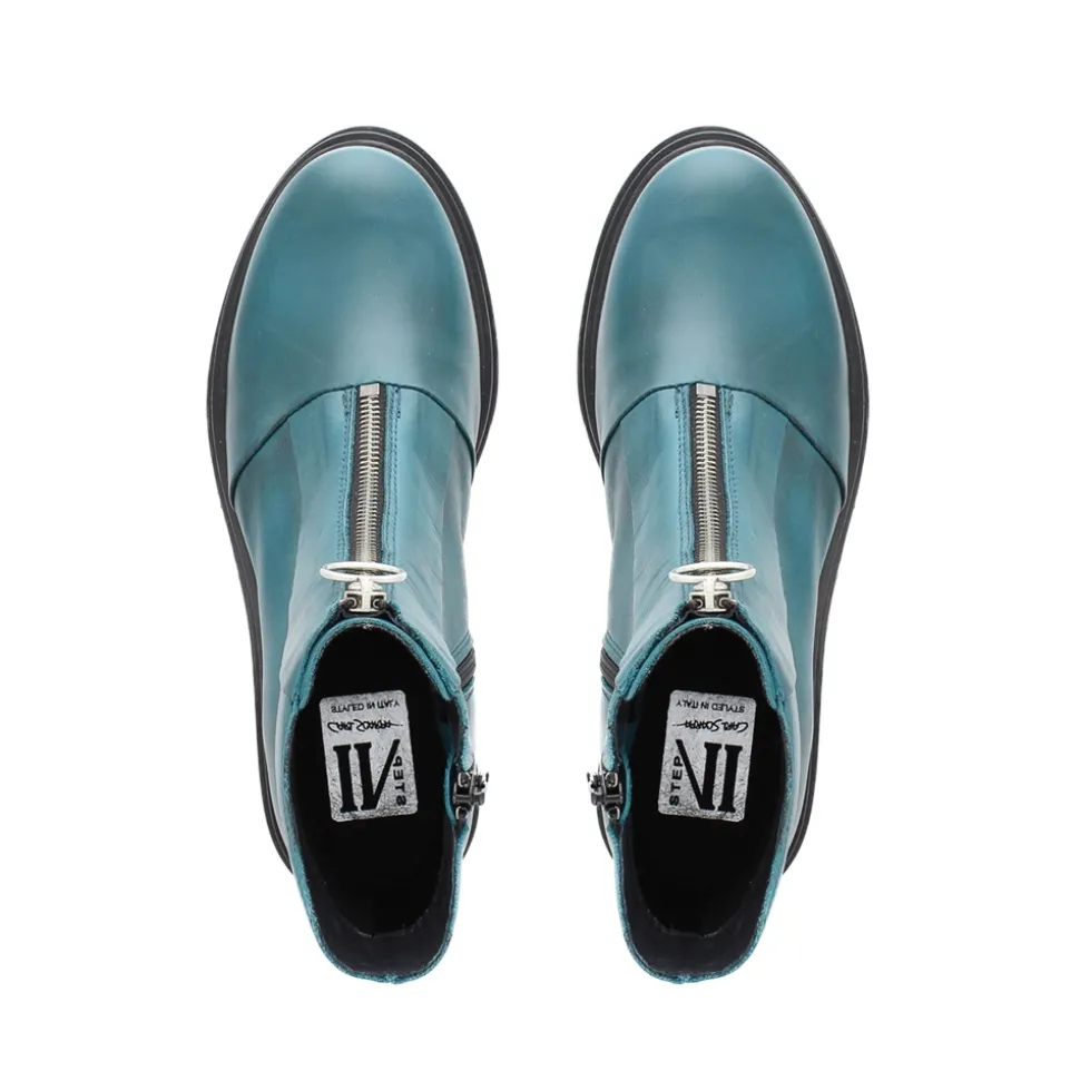 Savita Teal Leather Zip-Up Ankle Boots