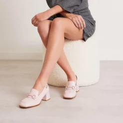 Senso Blush Leather Block Heel Loafers