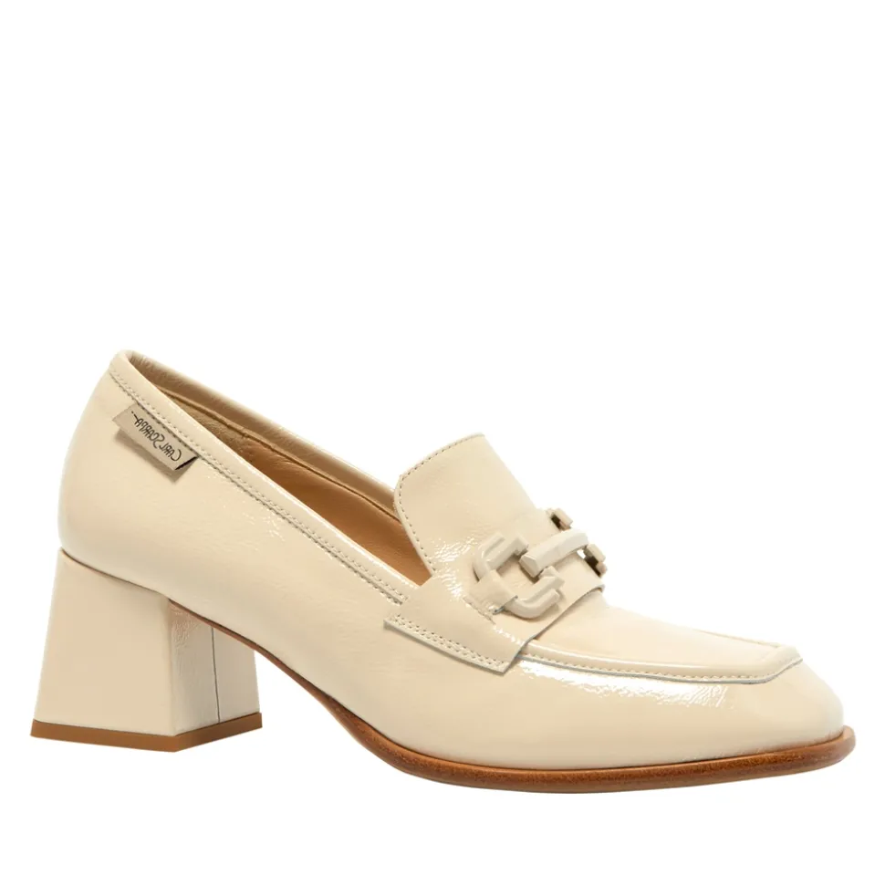 Senso Off White Leather Block Heel Loafers
