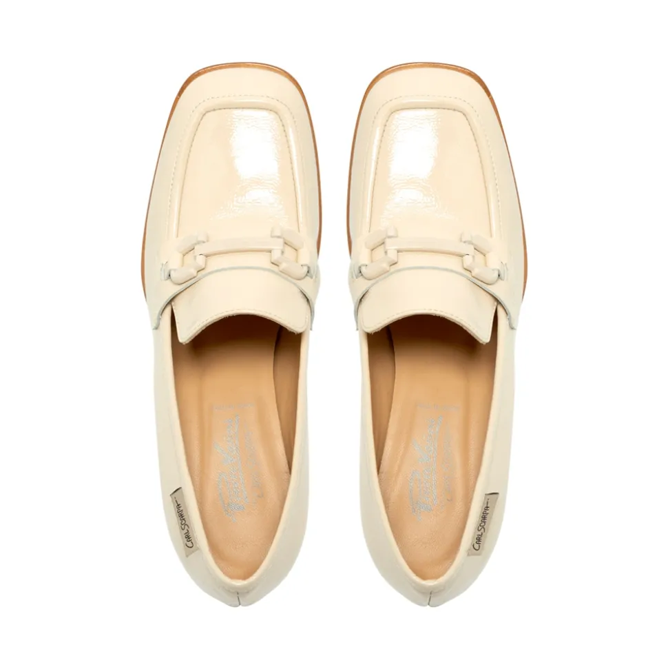 Senso Off White Leather Block Heel Loafers