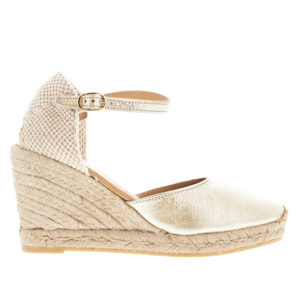 Sicily Champagne Leather Espadrille Wedge Sandals