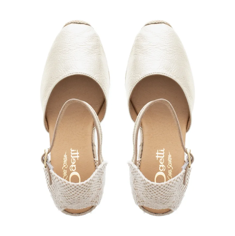 Sicily Champagne Leather Espadrille Wedge Sandals
