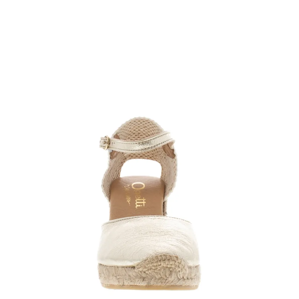 Sicily Champagne Leather Espadrille Wedge Sandals