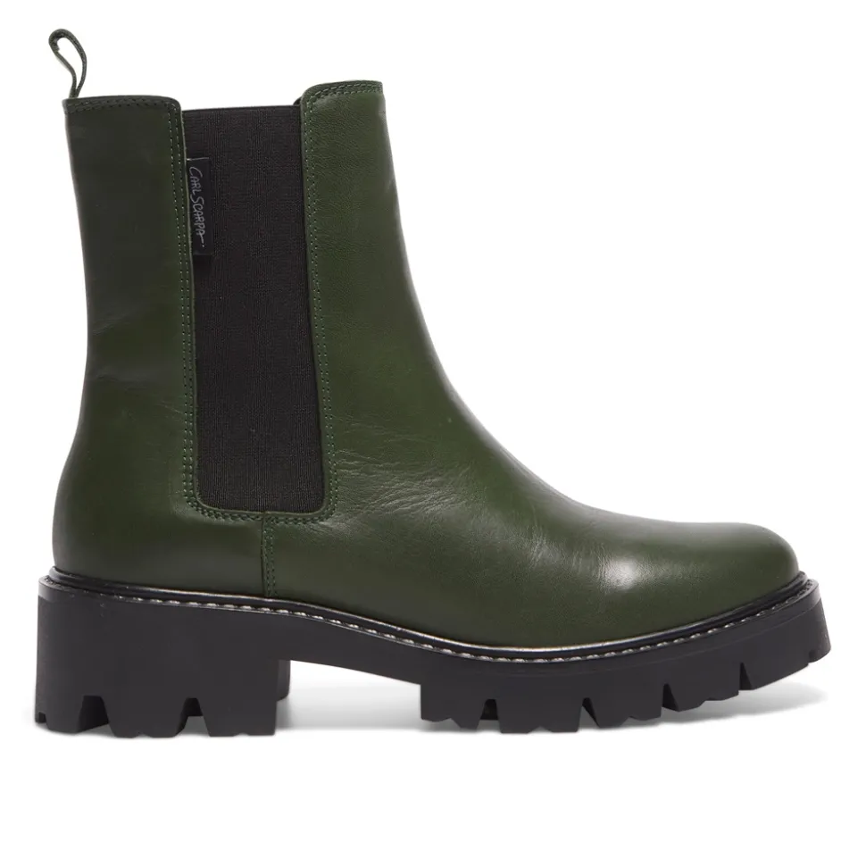Solette Green Leather Chelsea Boots