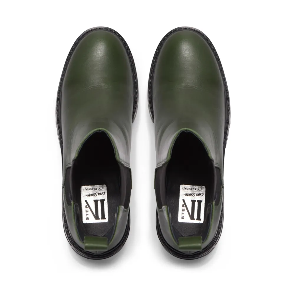 Solette Green Leather Chelsea Boots