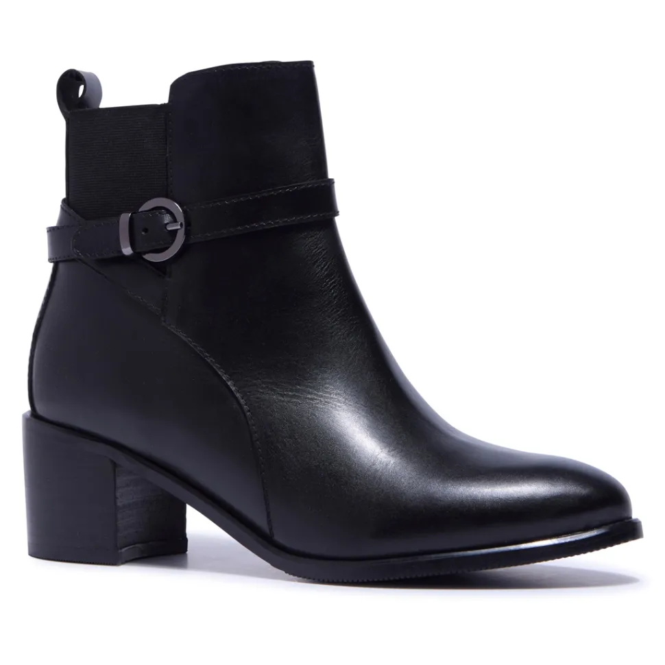 Trimona Black Leather Ankle Boots