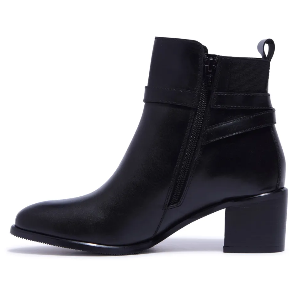 Trimona Black Leather Ankle Boots