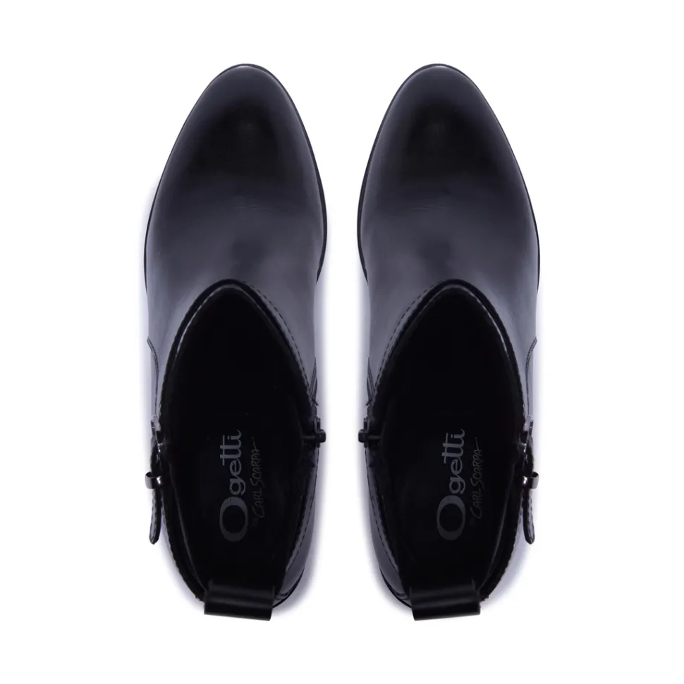 Trimona Black Leather Ankle Boots
