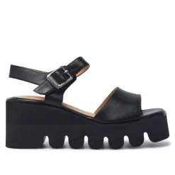 Veronne Black Leather Wavesole Sandals