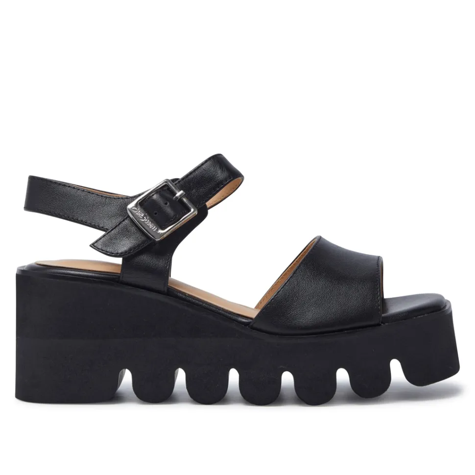 Veronne Black Leather Wavesole Sandals